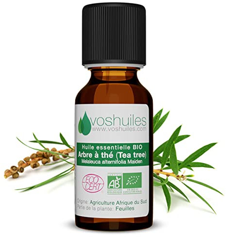 Voshuiles - Huile Essentielle Arbre à Thé Bio 5ml - Parfum Citronné, Boisé - Réputée pour ses Nombreuses Vertus - Huiles Essentielles de Qualité - 100% Pure et Naturelle - HEBBD et Certifiée ECOCERT