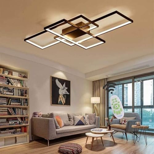 Moderna lámpara LED de Techo Para Salón Regulable, Pantalla de Acrílico Iluminación de Techo Diseño Cuadrado Lámpara de Comedor con Mando a Distancia Luz de Techo Interior Oficina Lámpara Colgante