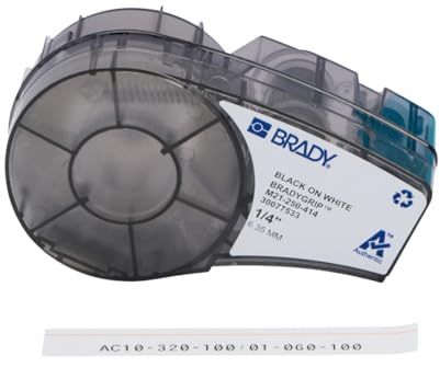 Brady Étiquettes en bande auto-agrippante BradyGrip™ pour imprimantes M210 & M211 – Étiquettes polyester réutilisables pour câbles et fils – Noir sur Blanc – M21-250-414