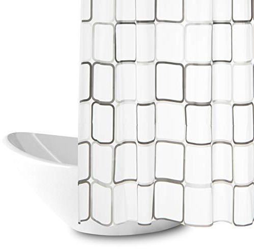 BOZKAA Duschvorhang, Wasserdichter 180x200cm Duschvorhang Waschbar Schnelltrocknender Stoff Polyester Badewanne Vorhang mit 12 Duschvorhängeringen, Weiß (Kasten)