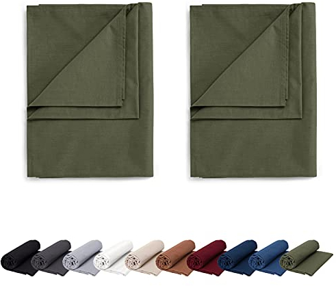 EllaTex Doppelpack Renforce Bettlaken Haustuch aus 100% Baumwolle ohne Gummizug, Farbe: Khaki, Größe: 2er Pack 140 x 200 cm