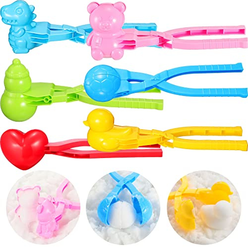 Chivao 6 Pcs Snowball Toys Winter Snow Toys Kit Snowball Maker Tools Plastic Snow Ball Clip Molds with Shape of Heart Duck Snowman Dinosaur Soccer Bear for Kid Adult Play Outdoor