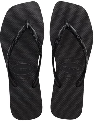 Havaianas Women Slim Square Sandal - Classic Square Toe Sandals - Black, 9/10 W