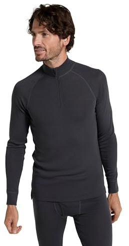 Mountain Warehouse Merino Mens Long Sleeved Thermal Baselayer Top - Leichter, atmungsaktiver und schnell trocknender Pullover - Für Spaziergänge und Wanderungen Dunkel Grau Large