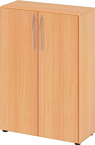 bümö Mehrzweckschrank 80cm breit, Aktenschrank o. Schuhschrank klein, Schrank mit Regal, Kommode in Buche aus Holz, Vorratsschrank & Haushaltsschrank mit Metallgriffen