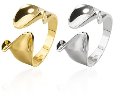 NyxSeat 2 Stück Geometrische Ringe, Silber 925 Damenringe, Personalisierte Ringe Für Damen, Modeschmuckringe, Breiter Ring Damenringe (Gold, Silber)
