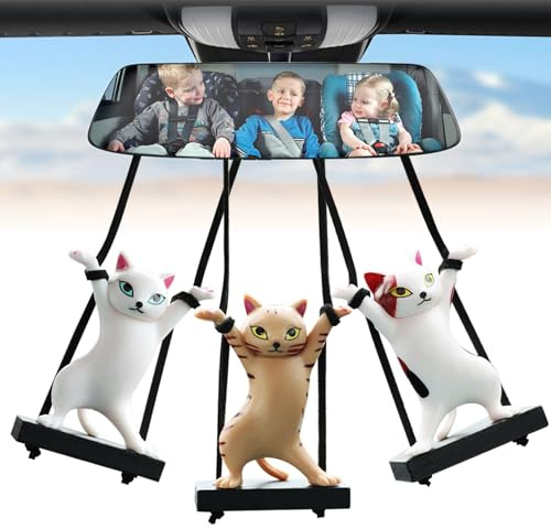 Yueser Decoration Voiture Swinging Chat, 3Pcs Rétroviseur Voiture Suspendu Ornement Pendentif Voiture Balançoire Intérieurs Automobiles Décoration à Suspendre pour Voiture Ornement Suspendu de Voiture