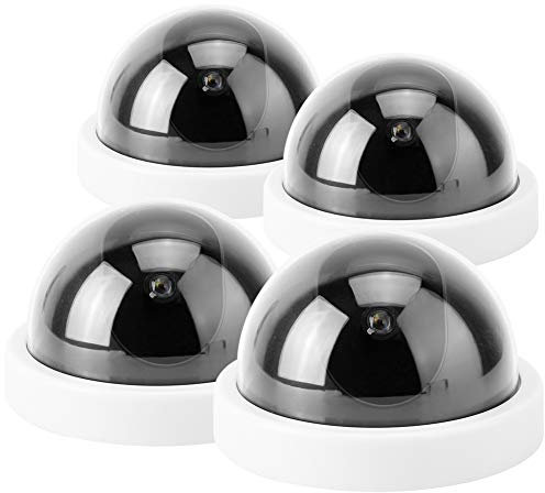 Yctze 4pcs Caméra de Simulation Dôme CCTV Factice, Fausse Caméra de sécurité avec Lumière LED Clignotante, Surveillance Intérieure et Extérieure, énergie Solaire (White)