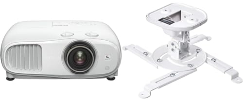 Epson EH-TW7100 4K Pro-UHD 3LCD-Beamer 3.000 Lumen Weiß- und Farbhelligkeit & Amazon Basics - Neigbare Projektor-Halterung für die Decke/Wand, Traglast: 15 kg, Weiß