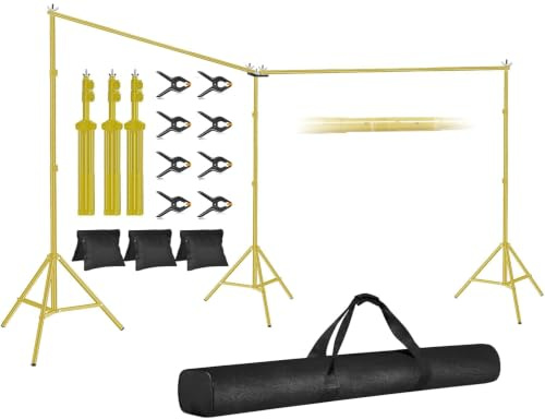 EMART bakgrundsstativ, 20 x 6 fot (BxH) Stort justerbart bakgrundsstödsystem med 308° vinkel, roterbar kontakt, 8 klämmor, 3 sandväskor och bärväska för paties, bröllop, fotografering - titanguld