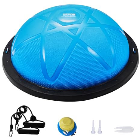 VEVOR Entrenador de Pelota de Ejercicio Medio, Entrenador de Pelota de Equilibrio de 580 x 200 mm de Capacidad de 300 kg con Bandas de Resistencia y Bomba, para Gimnasio en Casa de Cuerpo, Azul