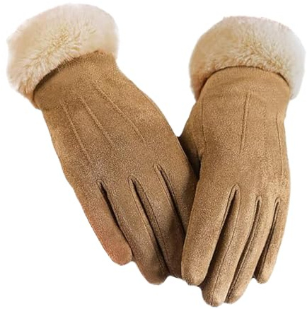 XDGBGFN Handskar dam pekskärm stickade handskar dam vinter varma med termo fleecefoder förtjockade varma vindtäta för kvinnor och flickor aktiviteter utomhus gåva, kaki, En Storlek