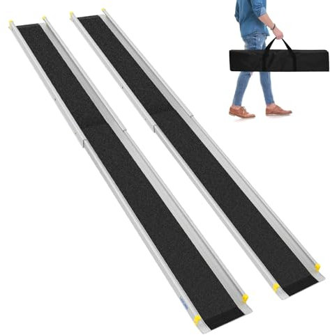 LIEKUMM 2 x 135–244 cm Rollstuhlrampe, 300 kg Tragkraft Rollstuhlrampe für Rollstuhl & Scooter, Teleskop Rampe für Türschwellen, Elektro-rollstühle, Fahrräder, 3 Längen Einstellbar, mit Tragetasche