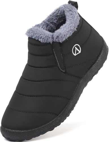 LAZAZAFI Kids Winter Snow Boots Waterproof Warm Faux Fur Lined Shoes Boy's Girl's Outdoor Walking Boots Anti-Slip Ankle Boots Comfy Flats Hiking Boots Black UK2