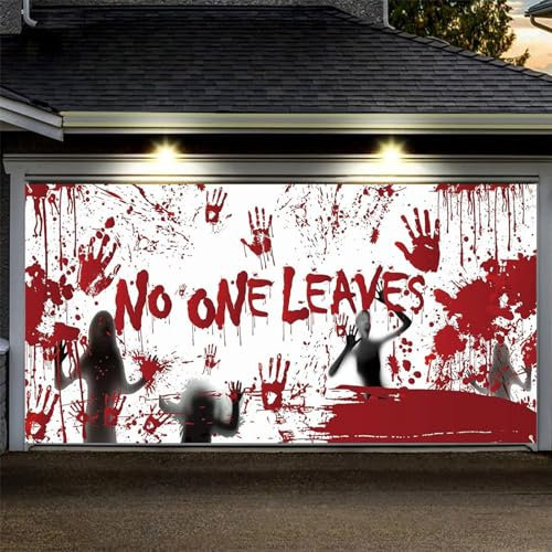 Grande toile de fond à suspendre pour porte de garage - Château de citrouille effrayant - Décoration de fête d'Halloween pour maison, mur, fenêtre, cour intérieure et extérieure (G, 400 x 180 cm)