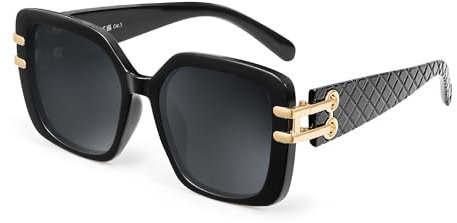 JM Vintage übergroße quadratische polarisierte Sonnenbrille für Frauen, Retro-Luxus große Sonnenbrille UV400 Schwarz