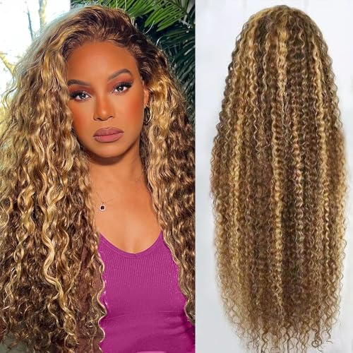 abbildung 30inch Highlight Ombre Lace Front Wig Human Hair 13x6 HD Honey Blonde 4/27 Deep Wave Lace Frontal Wigs Glueless Wigs Human Hair