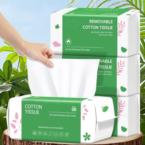 Disposable Face Towel, 400 Count Biodegradable Face Clean Towels, for Washing Soft Cotton Dry Wipes Facial Cloths Towelettes for Washing and Drying, Facial Tissue for Cleansing
