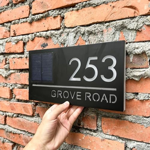Personalized Solar Modern Door Plaque,Address Plaque Lighted with Led,House Numbers Sign Plate for Outdoor 3D Solar Panel Light Up Illuminated House Sign for Yard (7 colors)