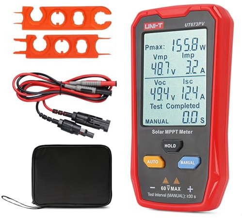 Solar Panel Tester, UT673PV 800W Photovoltaic Multimeter with LCD Display, Photovoltaic Solar Panel Tester, Power Meter, Smart MPPT Open-Circuit Voltage Troubleshooting, No Power Required
