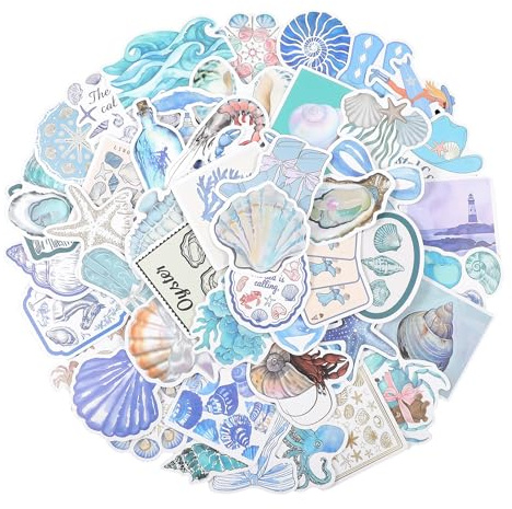 TIESOME 50 pegatinas estéticas marinas, pegatinas para scrapbook, resistentes al agua, autoadhesivas, pegatinas decorativas para álbumes de recortes, manualidades, portátiles, monopatín, coche, moto