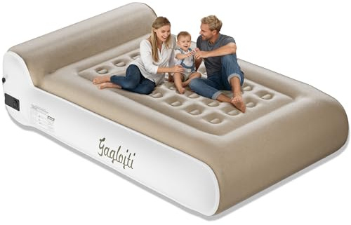 Gaglojti 16 Queen Air Mattress Full with Built in Pump for Camping,Portable Blow up Mattress with Carry Bag,High-Speed Pump,Luxury Inflatable Mattress Comfort Flocked Airbed for Guest,Home(Khaki)