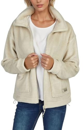 DENIMFY DFKira Veste polaire pour femme Coupe droite Veste d'hiver mi-saison Col montant Noir Beige Marron Tailles S M L XL XXL