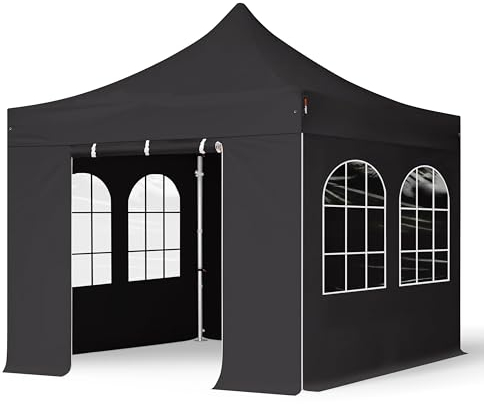 TOOLPORT Faltzelt Faltpavillon Professional 3x3 m mit 4 Seitenteilen - ALU Pavillon Partyzelt in schwarz