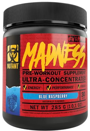 MUTANT Madness | Ultra-Concentrated Pre-Workout Supplement | 360mg Caffeine, 4g Pump & Performance Blend, Beta-Alanine, Energy & Focus | 30 Serving | Blue Raspberry