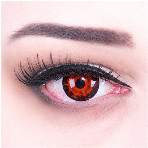 funnylens 1 par de colores rojos Negra Crazy Cataclysm vampiro Zombie Año kontaktlinsen. Perfección a Halloween, carnaval, o fasnacht con Gratis Contacto lente recipiente sin grosor.