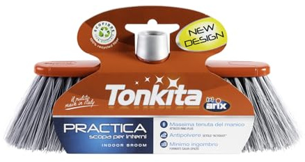 TONKITA | Practica Scopa per Spazi Interni, con Bordo Paracolpi, Setole Fitte e Inclinate, Materiale 100% Riciclato e Riciclabile, Made in Italy