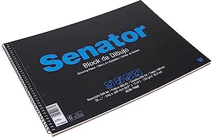 Unipapel 37002410. Bloc de Dibujo Microperforado Senator con Recuadro y 2 Taladros, Tamaño Folio Prologando, 150 Gramos, Papel Ahuesado, Encolado en Masa, ACID FREE, Certificado FSC
