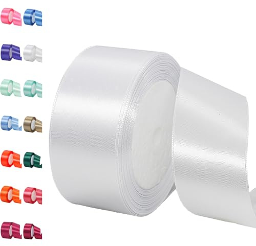 Grossist 40 mm vitt satinband, 23 m polyestersatinband, presentband, julband tyg för sömnad, knutar, hantverk, bukett, bröllopsdekoration, bilar, födelsedag