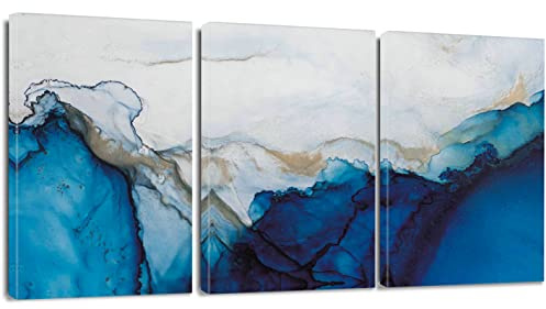 Artscope 3 Pcs Impression sur Toile Abstrait - Marbre Bleu et Blanc Mur Art Toile Peinture Image Tableau Décoration Murale pour Chambre Peintures à l'huile pour Maison Bain Salon Chambre 30x40cm
