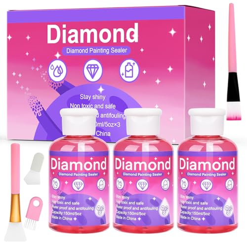 YUTUY Diamond Painting Versiegelung 3x150ml (Mit Pinsel), Zubehör Dauerhaft Geschützt, Transparenter Kleber - Für Strahlend Glitzernde Bilder