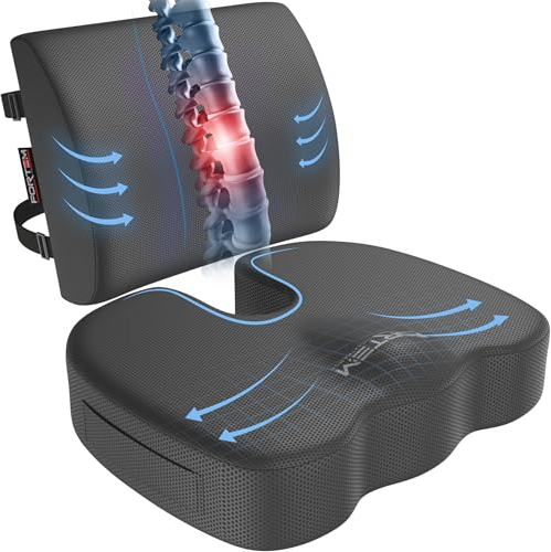 FORTEM XL Sitzkissen und Lendenkissen für Bürostuhl, Sitzpolster, Memory-Schaum Rückenkissen, Lordosenstütze Auto, Rutschfestes Sitz- und Rückenpolster für Gaming, Autositzkissen, Stuhlauflage