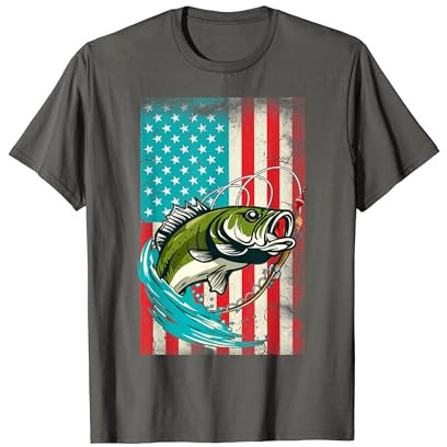 Amerikanische Flagge, Barschfisch, Angler, Angelbekleidung T-Shirt
