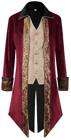 Beokeuioe Manteau steampunk pour homme - Manteau gothique médiéval - Grenouille victorienne - Uniforme d'Halloween - Costume vintage - Veste de frack - Cosplay - Costume de duc médiéval, A2 rouge., XL