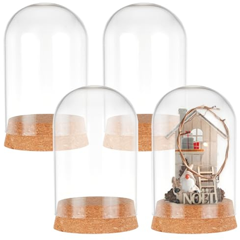 PH PandaHall 4pz Campana di Cloche Campana di Vetro Copertura A Cupola Display Cupola con Base In Sughero Bottiglie di Vetro Cupola Barattoli Decorativi per Conservazione di Fiori Decorazione 6.5x11cm