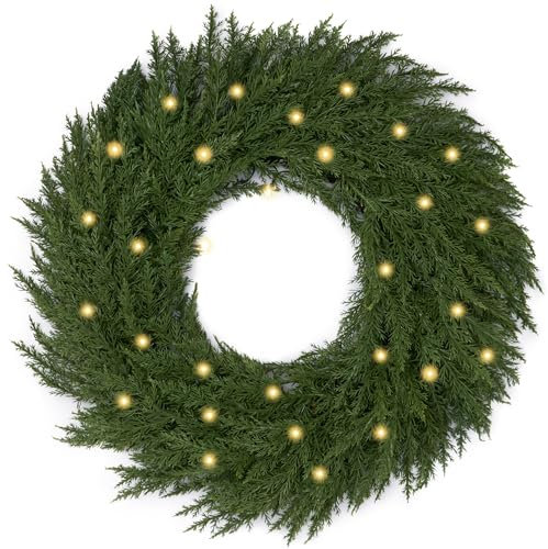 Valery Madelyn 51cm/20zoll Türkranz Weihnachten mit Beleuchtung 30 Led Lichtern, Haustür Weihnachtskranz, Grün Adventskranz Weihnachtsdeko, DIY Tannenkranz Tischkranz aus Kunststoff