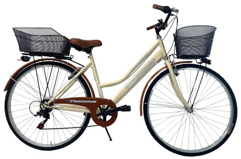 MADICKS Bicicletta Donna da Passeggio Olanda Misura 28 Bici da città Vintage retrò con Cestino Beige Con Cambio (Cestino Anteriore e Posteriore in Ferro)