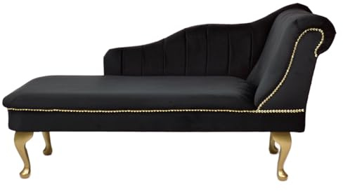 Paradise Furniture Cambridge Tufted Chaise Lounge Sofa & Seating Handmade Velvet Living Room Bedroom Hallway Accent Chair (Right Hand, Black)