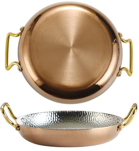 ANSNOW Padella per Paella in Acciaio Inossidabile, Padella per Paella Spagnola Pentola per Paella Di Frutti Di Mare Martellata a Mano Pentole Antiaderenti per Paella con Doppio Manico per Case o Ris