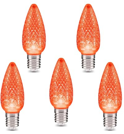 VENUSOP 5 Pack Orange C9 LED Replacement Christmas Light Bulbs Shatterproof C9 Led Light Bulbs,E17 Intermediate Base,Commercial Grade Holiday Bulbs (Orange)