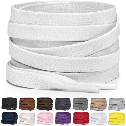 Miscly Lacci Piatti in Cotone Cerato per Stivali, Sneaker e Scarpe - Disponibili in Diverse Lunghezze e Colori (Bianco, 114 cm)