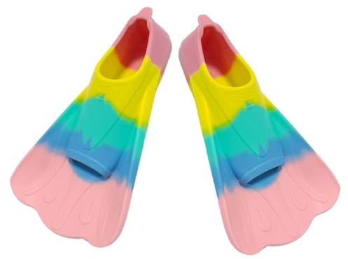 Silikon Schwimmflossen, Schwimmflossen 2024, Kurzflossen, Taucherflossen, Regenbogen Flossen, Helle Regenbogen-Silikon-Trainingsflossen Für Erwachsene Männer Frauen, 27-29