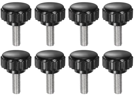 QUARKZMAN 8pcs Tornillo Moleteado, M5x16mm Tornillo de Pulgar de Rosca Macho Pomos de Sujeción Moleteados Métricos de Acero Inoxidable Perilla de Perno de Estudio Tornillo de Apriete, Negro