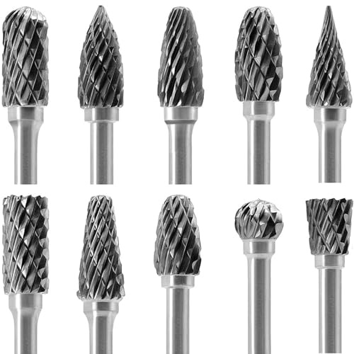 Juego de 10 fresas giratorias de acero de carburo de tungsteno de doble corte, brocas de carburo para tallado de madera, pulido de metal, grabado, perforación