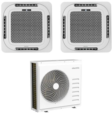 electriQ iQool Multi‑Split 18,000 BTU + 12,000 BTU Smart Ceiling Cassette Air Conditioner with Heat Pump, 3‑Zone Control, A++/A+ Efficiency, 360° Airflow, Includes 5 m Pipe Kit