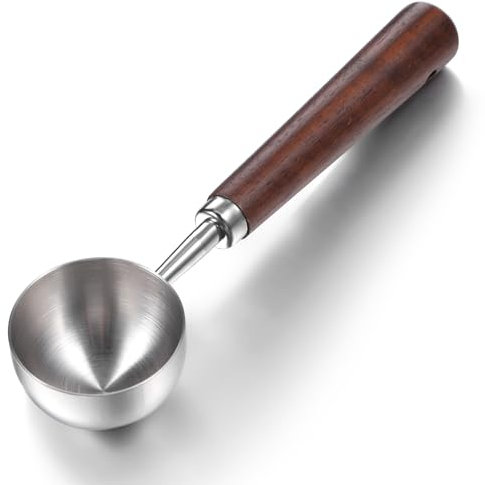 Kaffeelöffel Portionierer, Edelstahl Kaffeelot, 10g Kaffeedosierer, Küchenmesslöffel mit Walnuss-Griff, Kaffeebohnen-Schaufel, Eisportionierer, für Kaffee, Tee, Gewürze, Zucker, Milchpulver(15ml)
